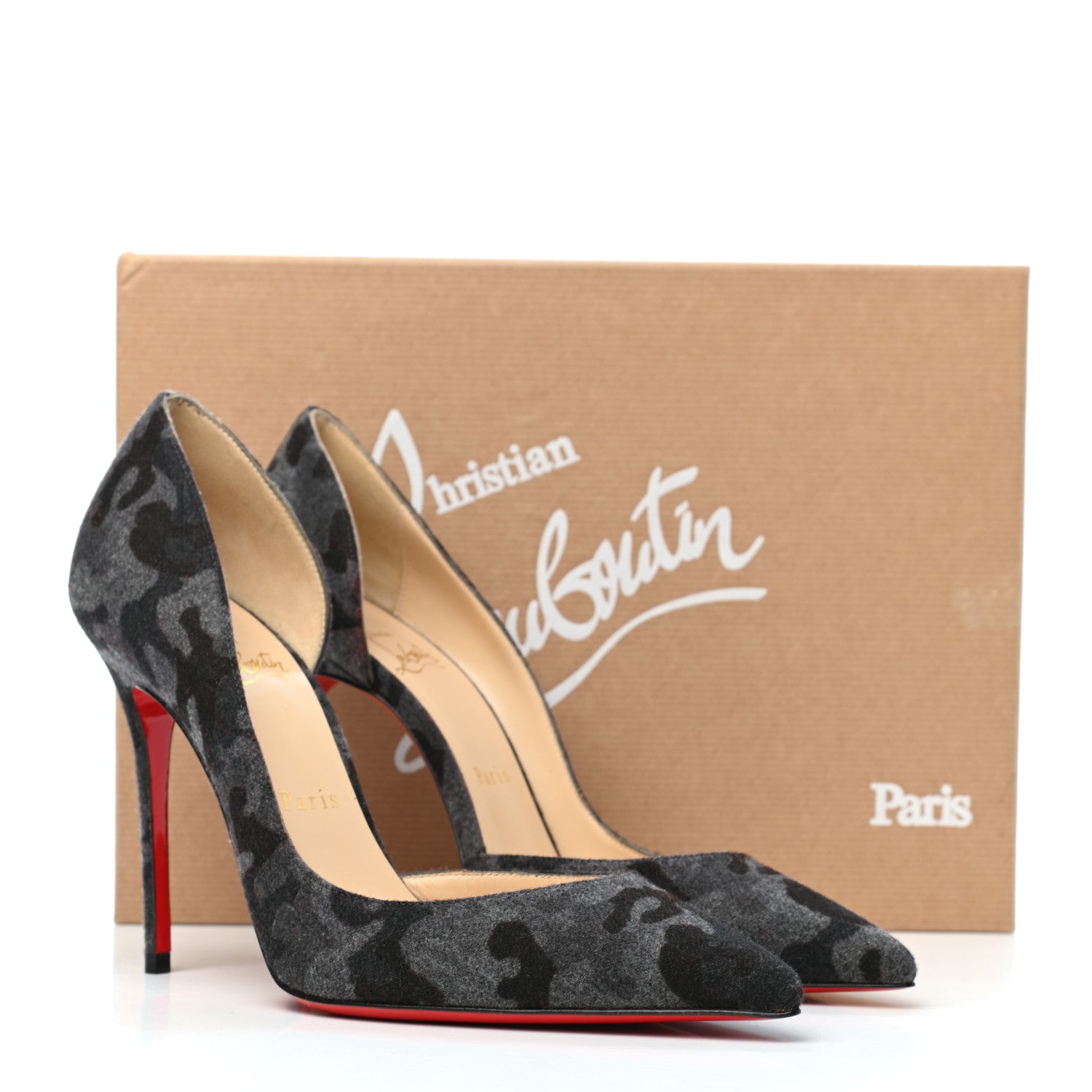Christian Louboutin Flanelle Camouflage Iriza 100 Pumps 38 Fusain 8 of 8