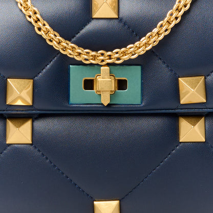 Valentino Garavani Nappa Large Roman Stud Shoulder Bag Marine 8 of 10