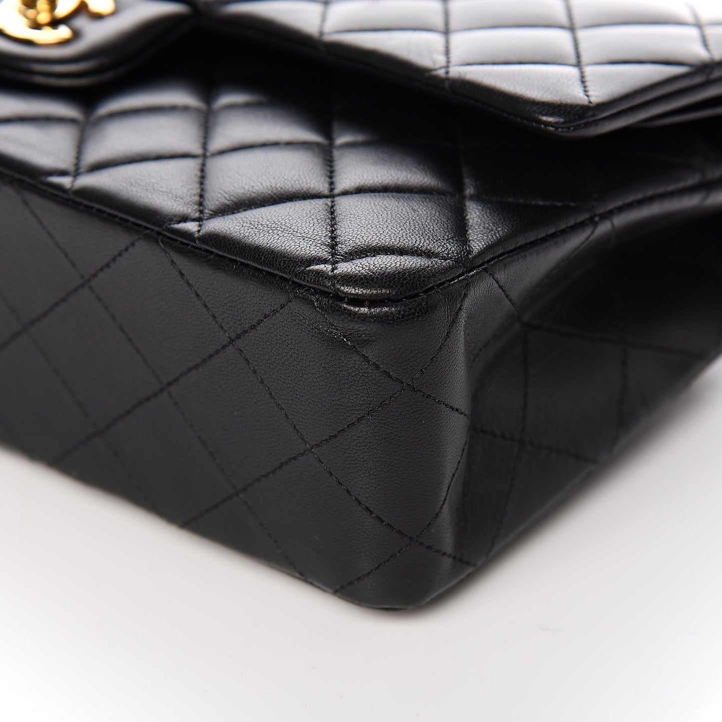 Lambskin Quilted Medium Double Flap Black