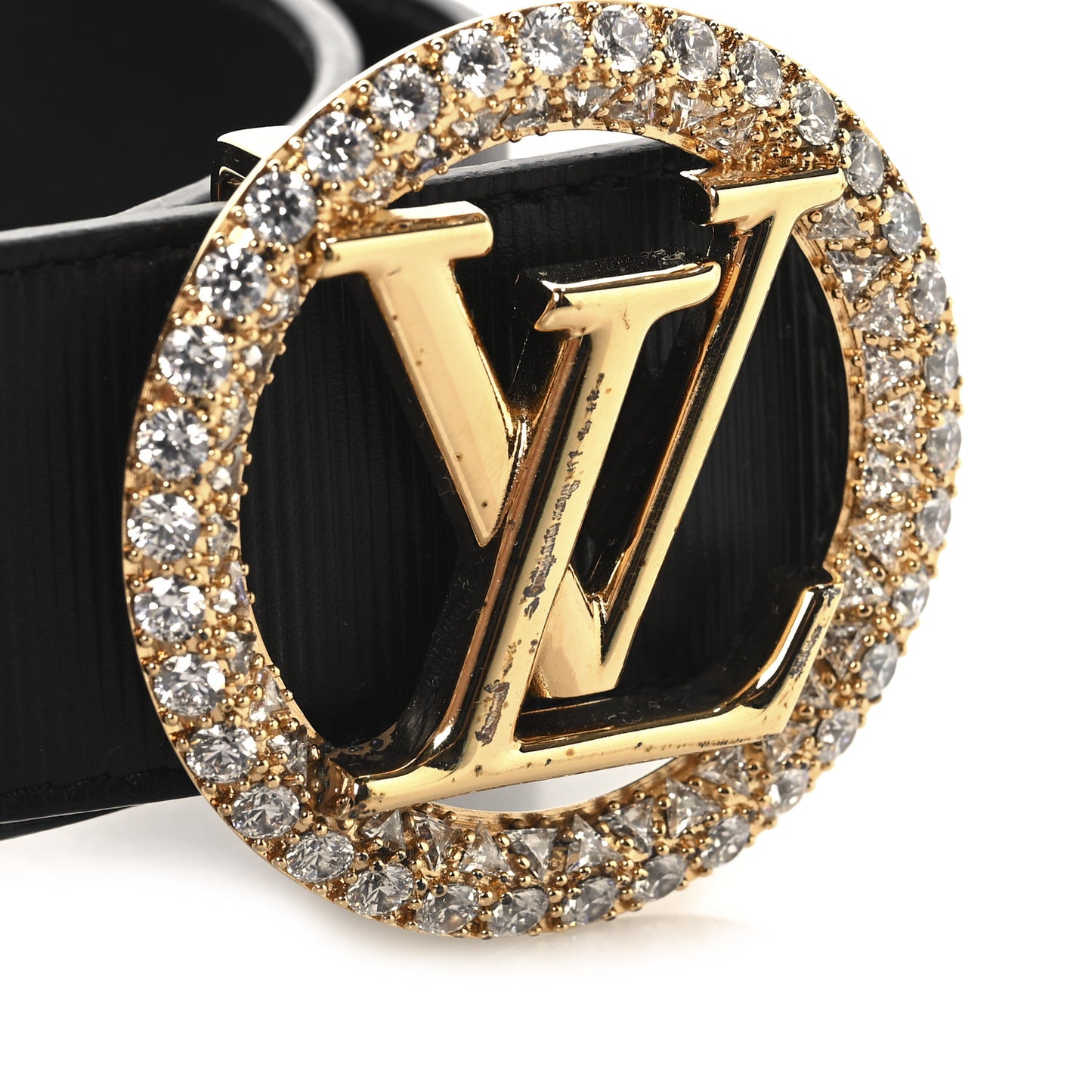 Calfskin Crystal 35MM LV Circle Tresor Belt 80 32 Black