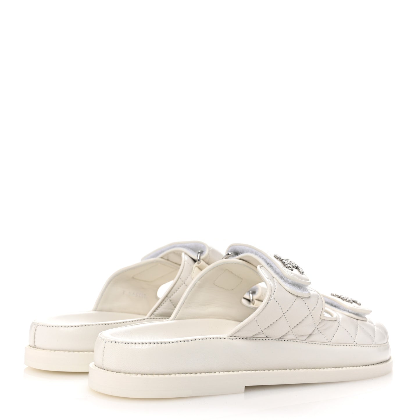 Lambskin Quilted Velcro Dad Chain CC Slide Sandals 39 White
