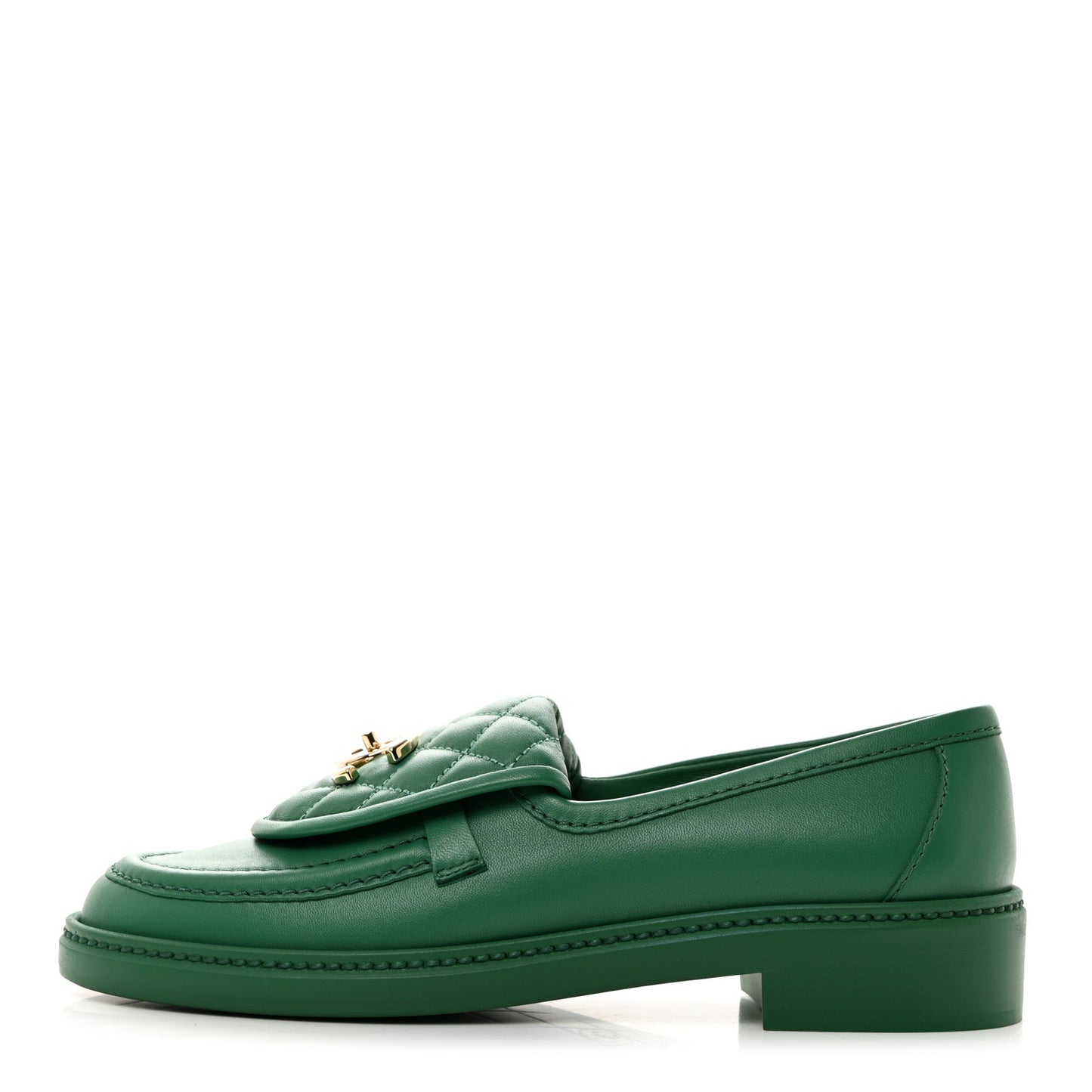 Lambskin Quilted CC Turnlock Loafers 37.5 Green