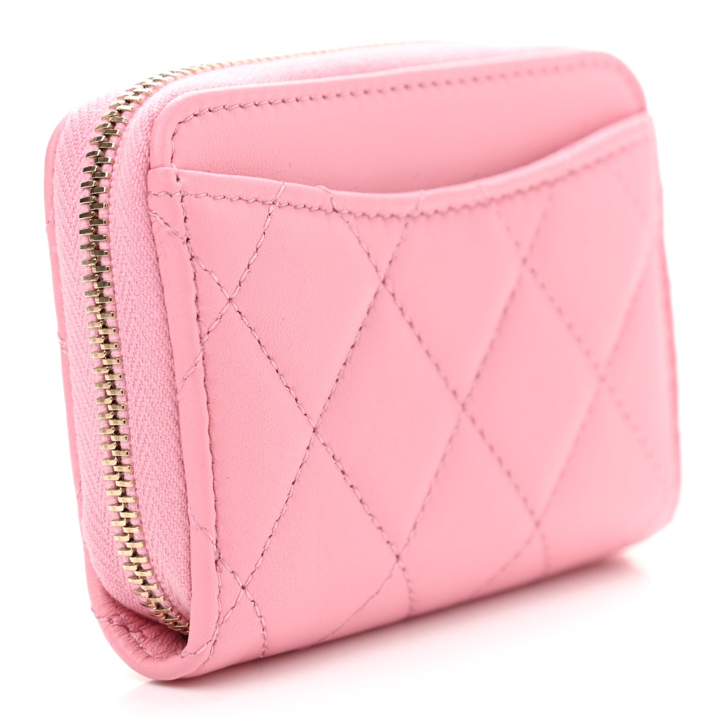 Lambskin Quilted Zip Around Coin Purse Wallet Pink