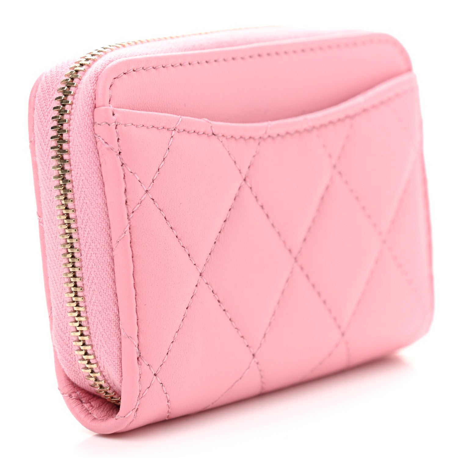 Chanel Lambskin Quilted Zip Around Coin Purse Wallet Pink 3 of 7