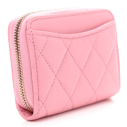 Chanel Lambskin Quilted Zip Around Coin Purse Wallet Pink 3 of 7