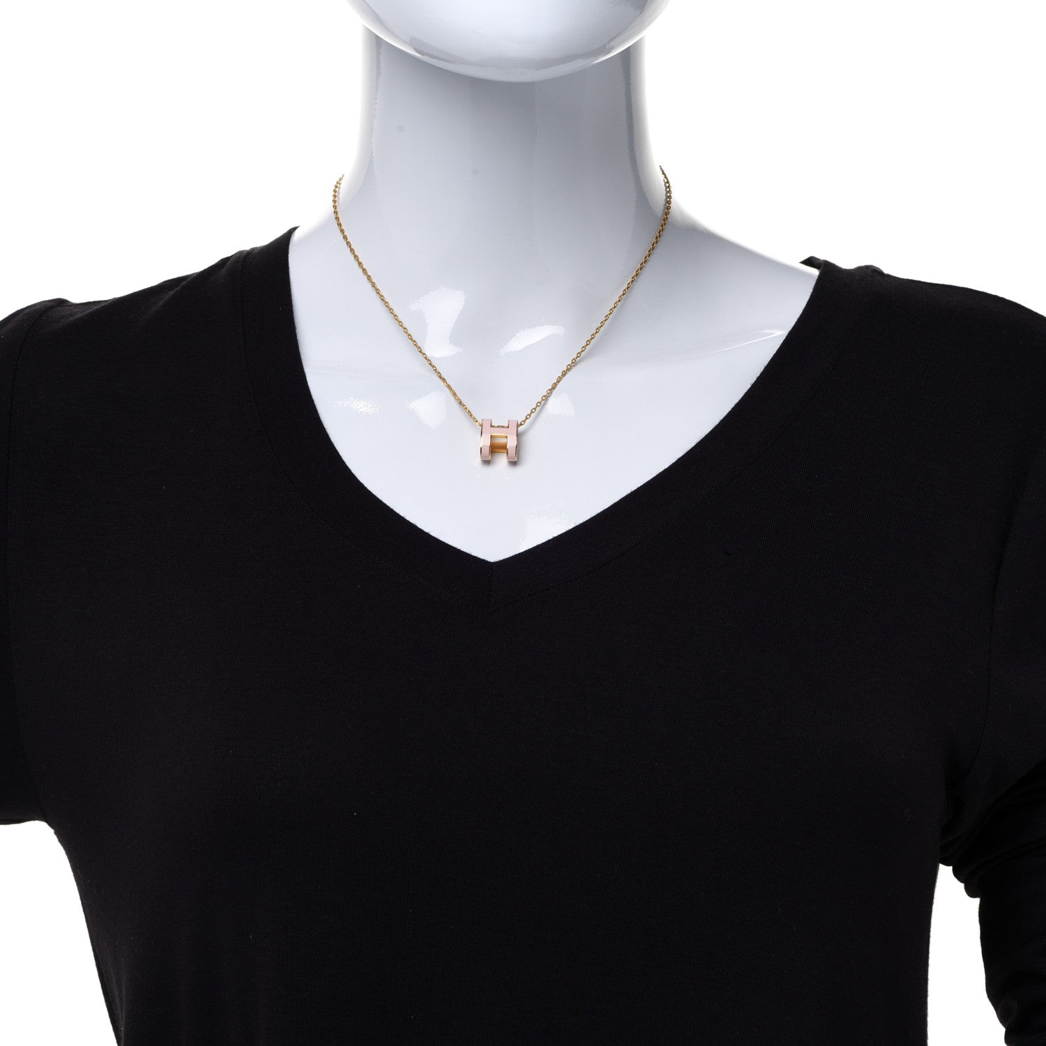 Hermes Lacquered Rose Gold Pop H Pendant Necklace Rose Dragee 2 of 8