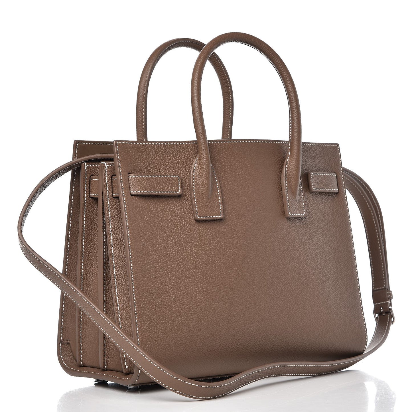 Grained Calfskin Topstich Baby Sac De Jour Taupe
