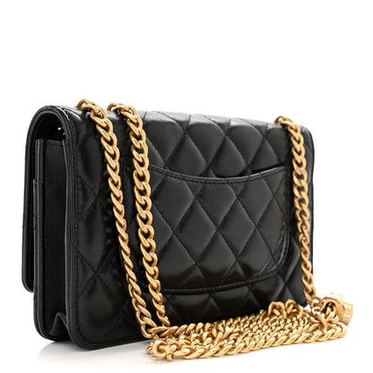 Chanel Shiny Lambskin Quilted Dynasty Wallet On Chain WOC Black 3 of 14
