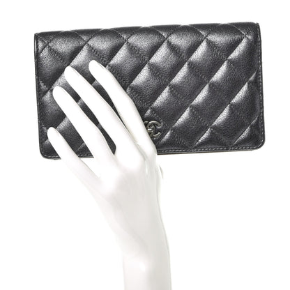 Chanel Metallic Calfskin Quilted Yen Wallet Charcoal 2 of 9