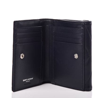 Saint Laurent Lambskin Y Quilted Monogram Compact Loulou Wallet Navy 5 of 7