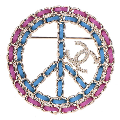 Chanel Metal Calfskin Braided Peace Sign CC Brooch Blue Purple Gold 1 of 6