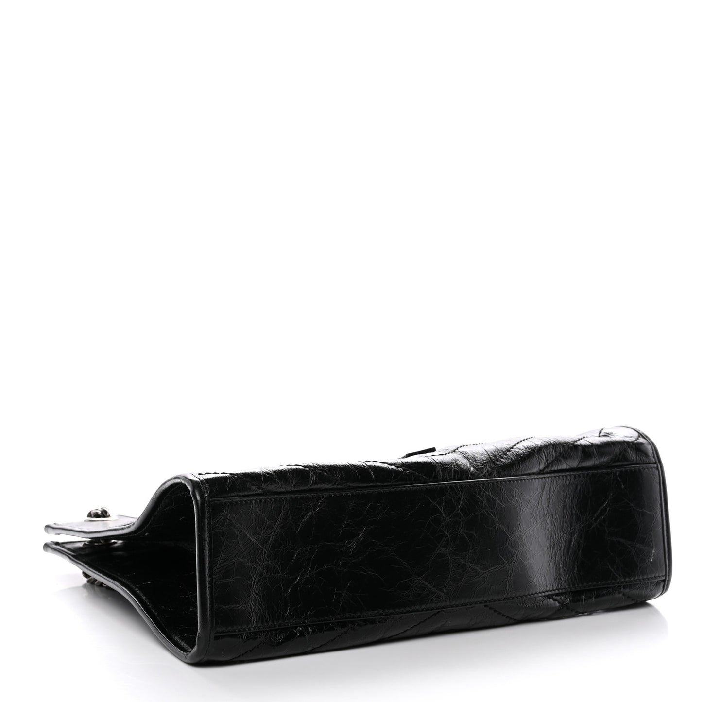 Crinkled Calfskin Matelasse Monogram Medium Niki Shopper Tote Black