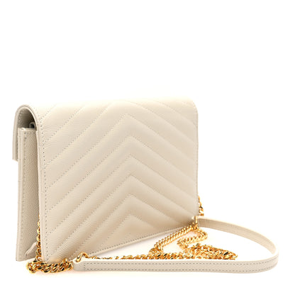Saint Laurent Grain De Poudre Matelasse Chevron Monogram Envelope Chain Wallet Crema Soft 3 of 9