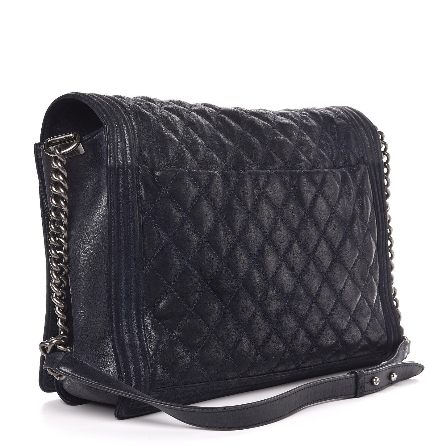 Iridescent Calfskin Large Gentle Boy Flap Navy Blue