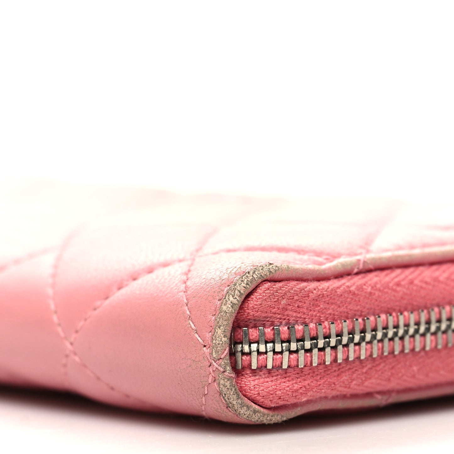Lambskin Quilted Large Gusset Zip Around Wallet Pink