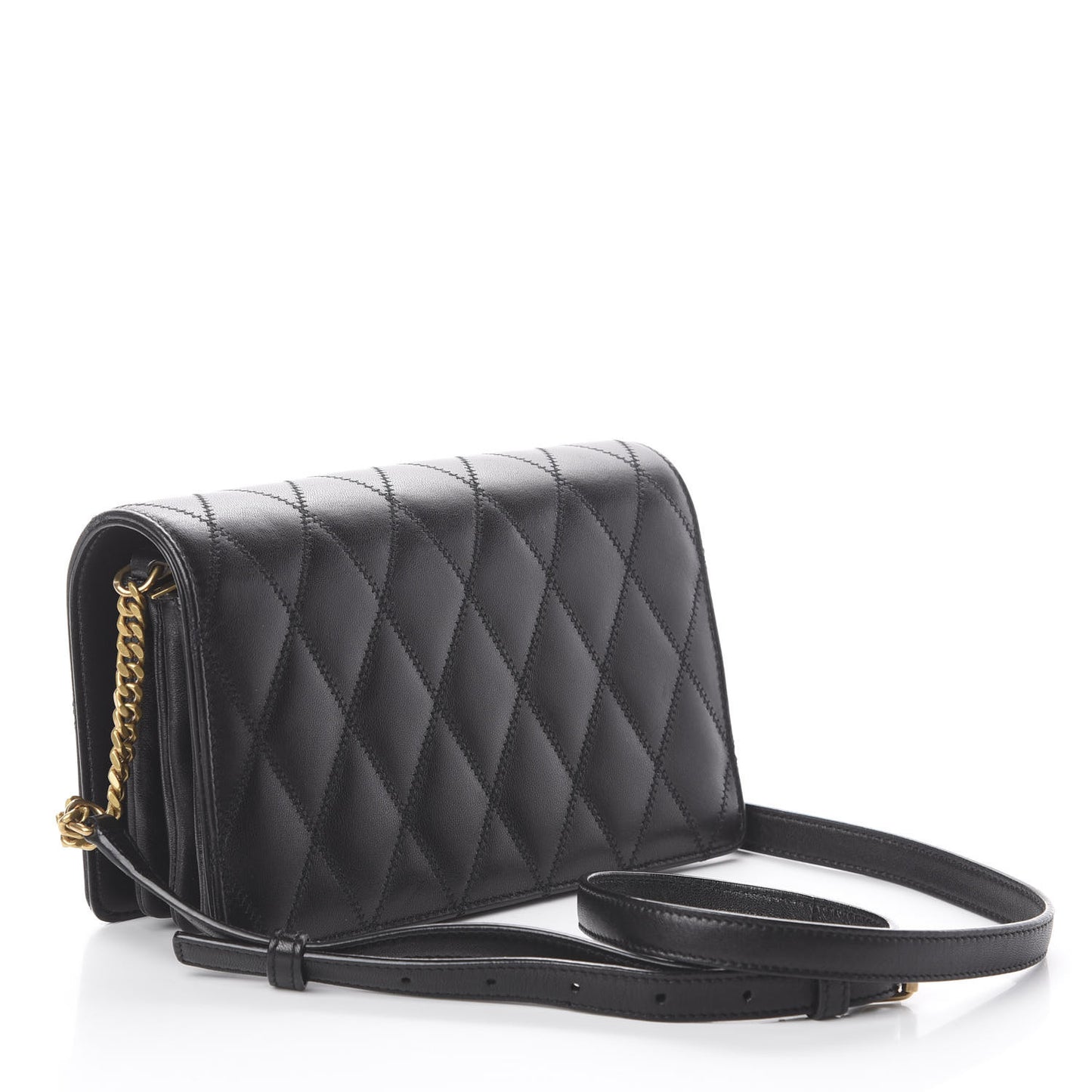 Lambskin Diamond Quilted Monogram Angie Chain Bag Black