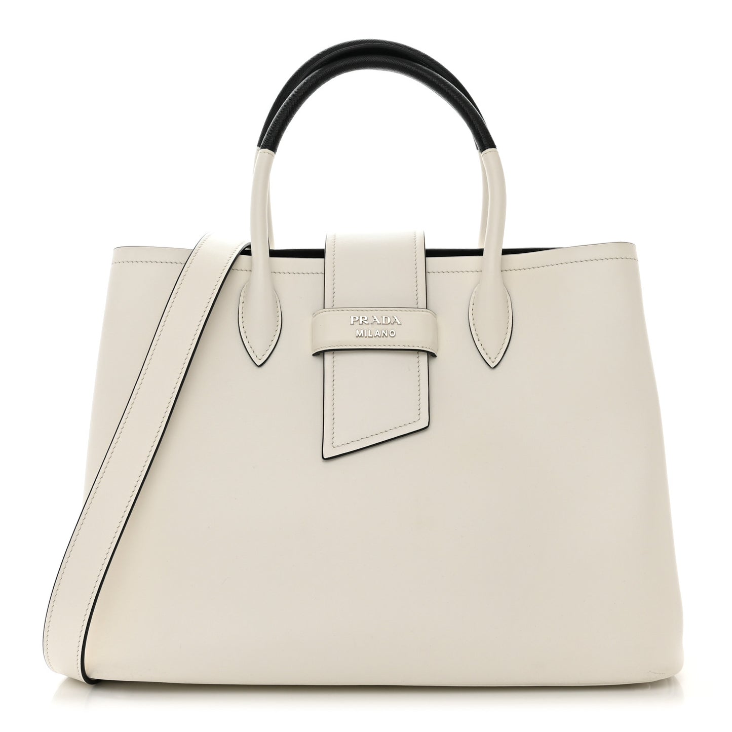 Soft Calfskin Ribbon Tote White Black