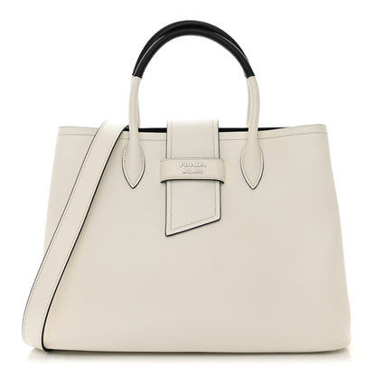 Prada Soft Calfskin Ribbon Tote White Black 1 of 10