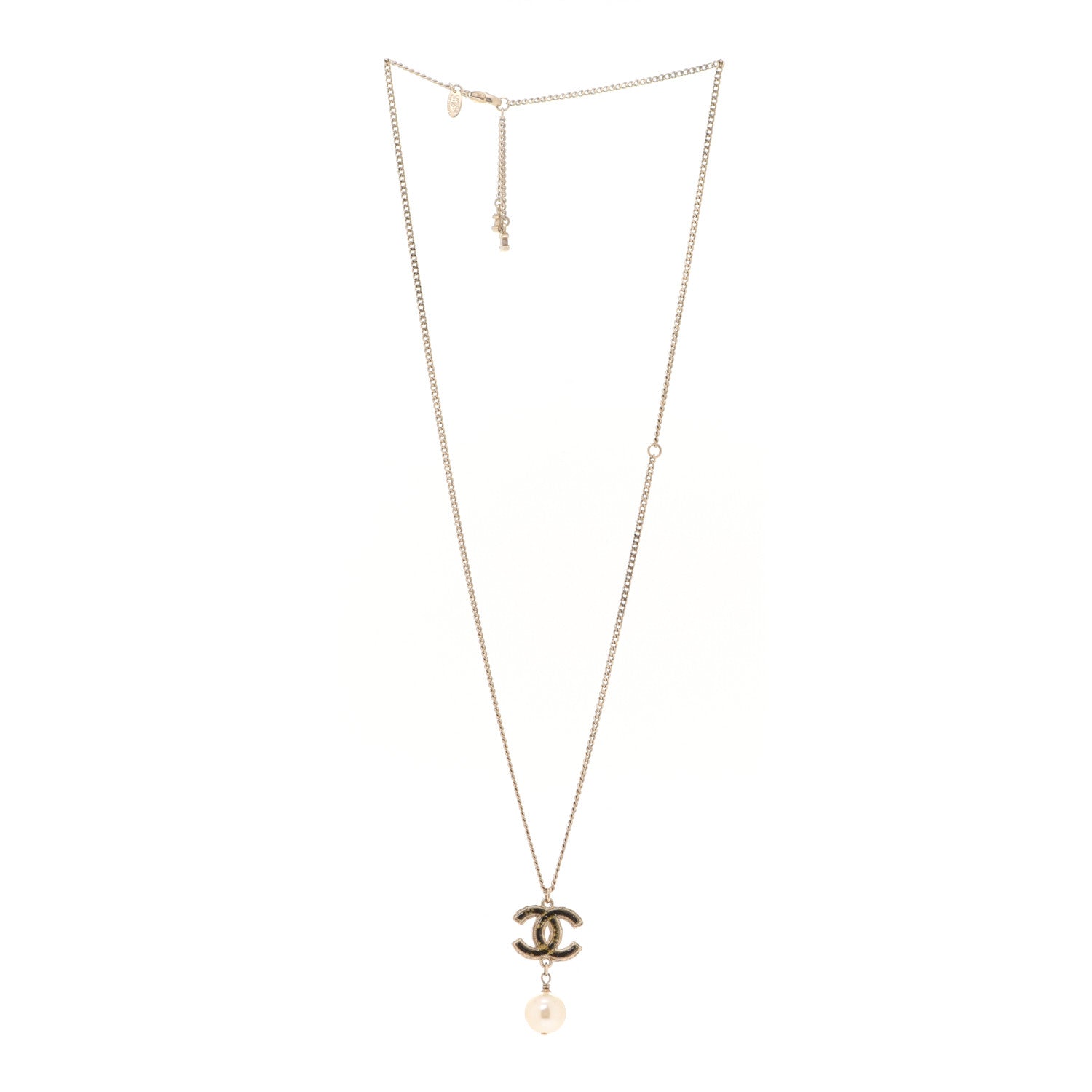 Chanel Enamel Pearl CC Baroque Drop Necklace Black Gold 3 of 6