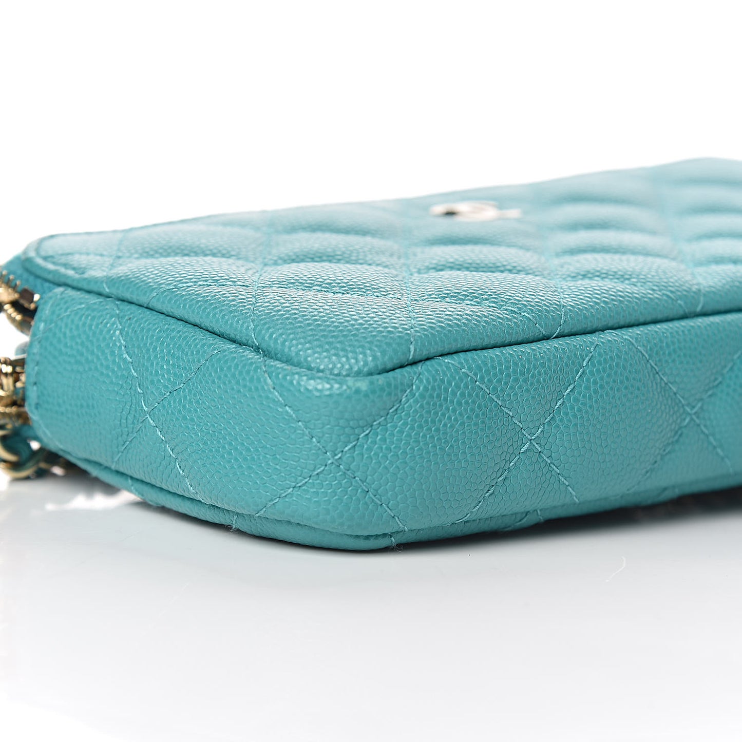 Caviar Quilted Small Clutch With Chain Turquoise