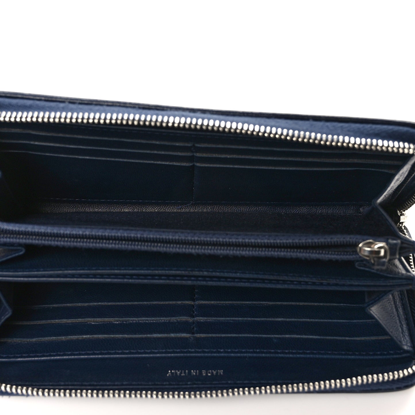 Calfskin Quilted Large Gusset Zip Around Wallet Blue