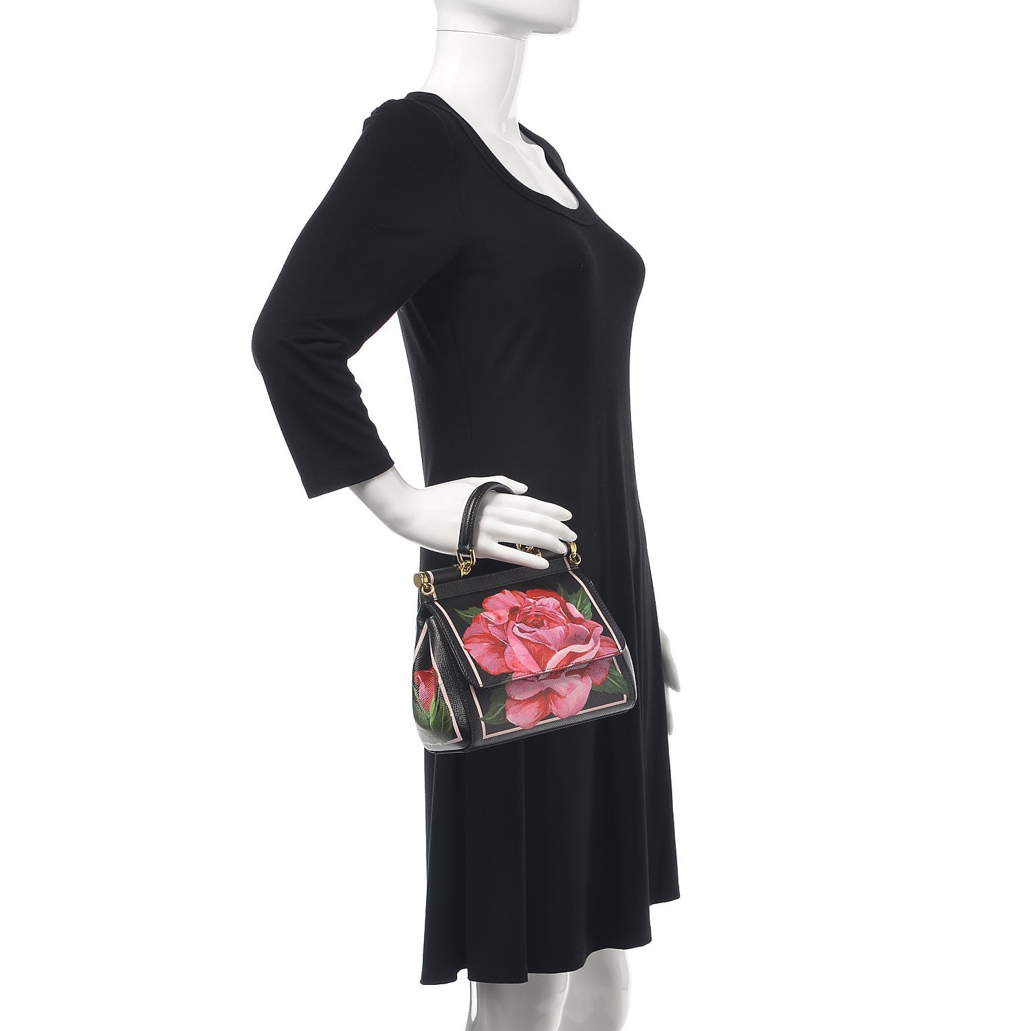 Dolce & Gabbana Dauphine Rose Print Small Miss Sicily Satchel Black 2 of 11
