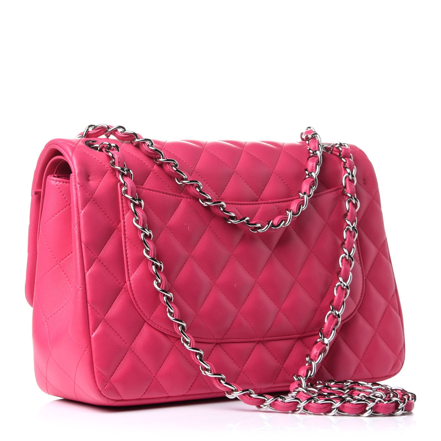 Lambskin Quilted Jumbo Double Flap Fuchsia