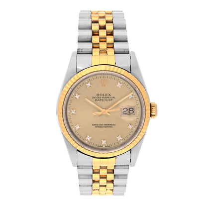 Rolex Stainless Steel 18K Yellow Gold Diamond 36mm Oyster Perpetual Datejust Watch Champagne 16233 1 of 4