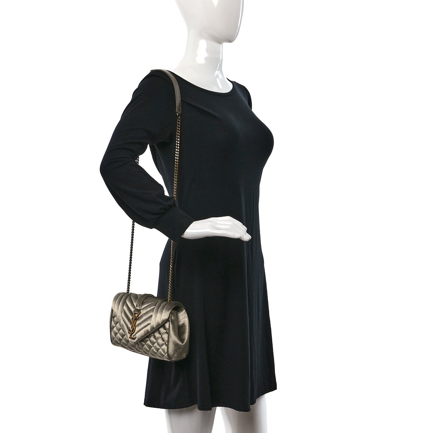 Saint Laurent Velvet Mixed Matelasse Triquilt Small Monogram Satchel Dark Vintage Olive 2 of 11