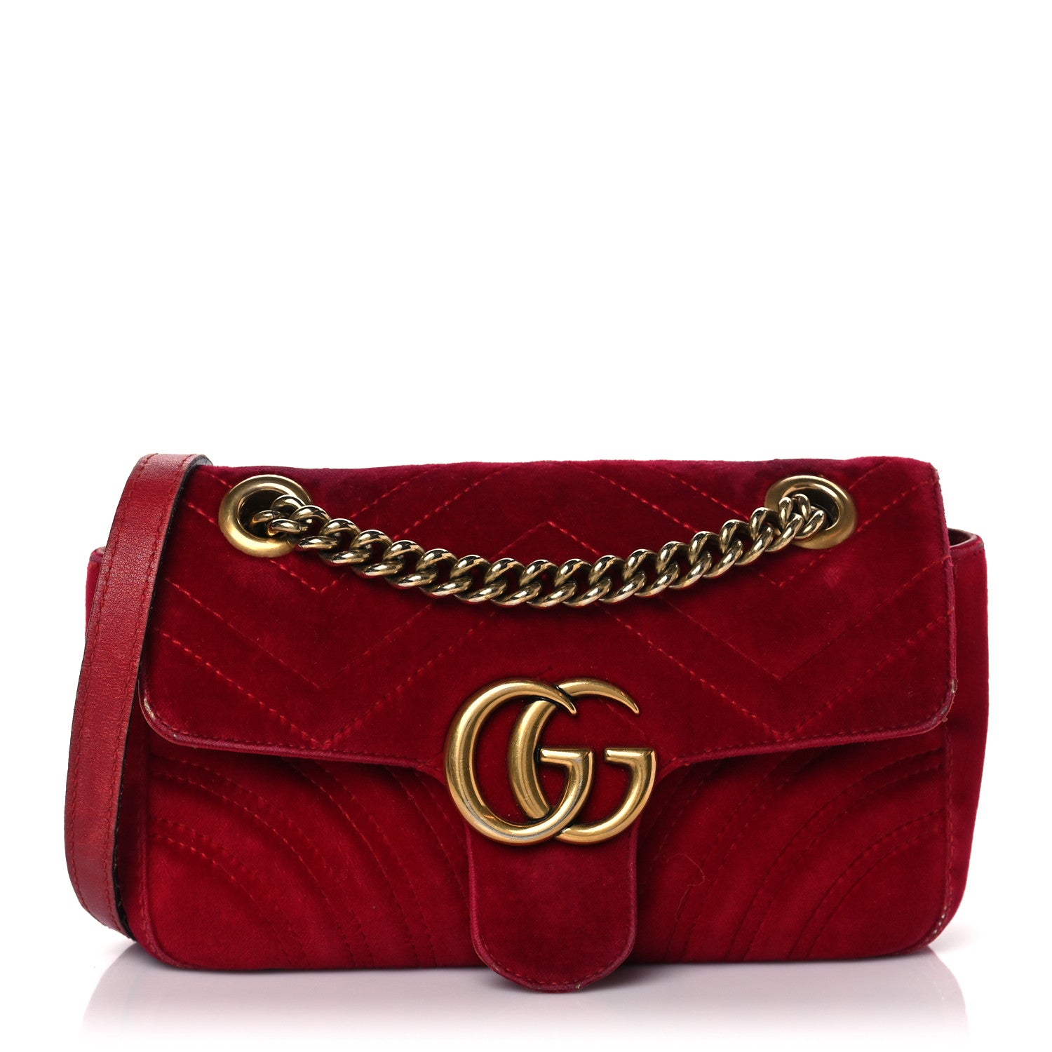Gucci Velvet Matelasse Mini GG Marmont Shoulder Bag Hibiscus Red 1 of 17