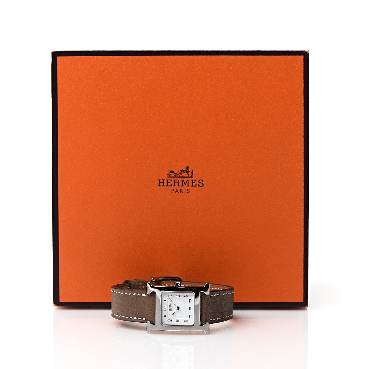 Hermes Stainless Steel Swift 21mm Heure H Hour Quartz Watch Etoupe 9 of 9