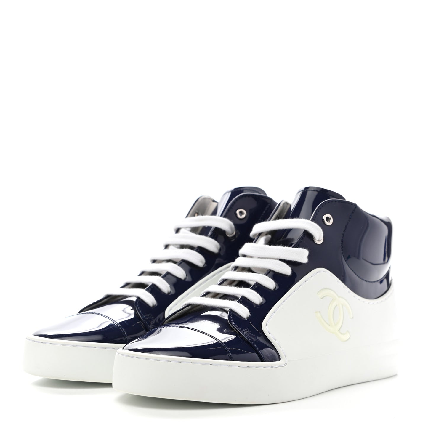 Patent Calfskin High Top CC Sneakers 38 Navy White
