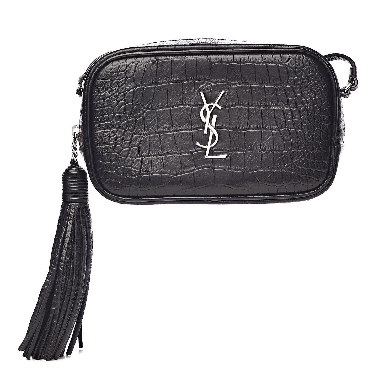 Calfskin Crocodile Embossed Mini Lou Camera Bag Black
