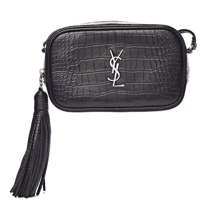 Saint Laurent Calfskin Crocodile Embossed Mini Lou Camera Bag Black 1 of 11