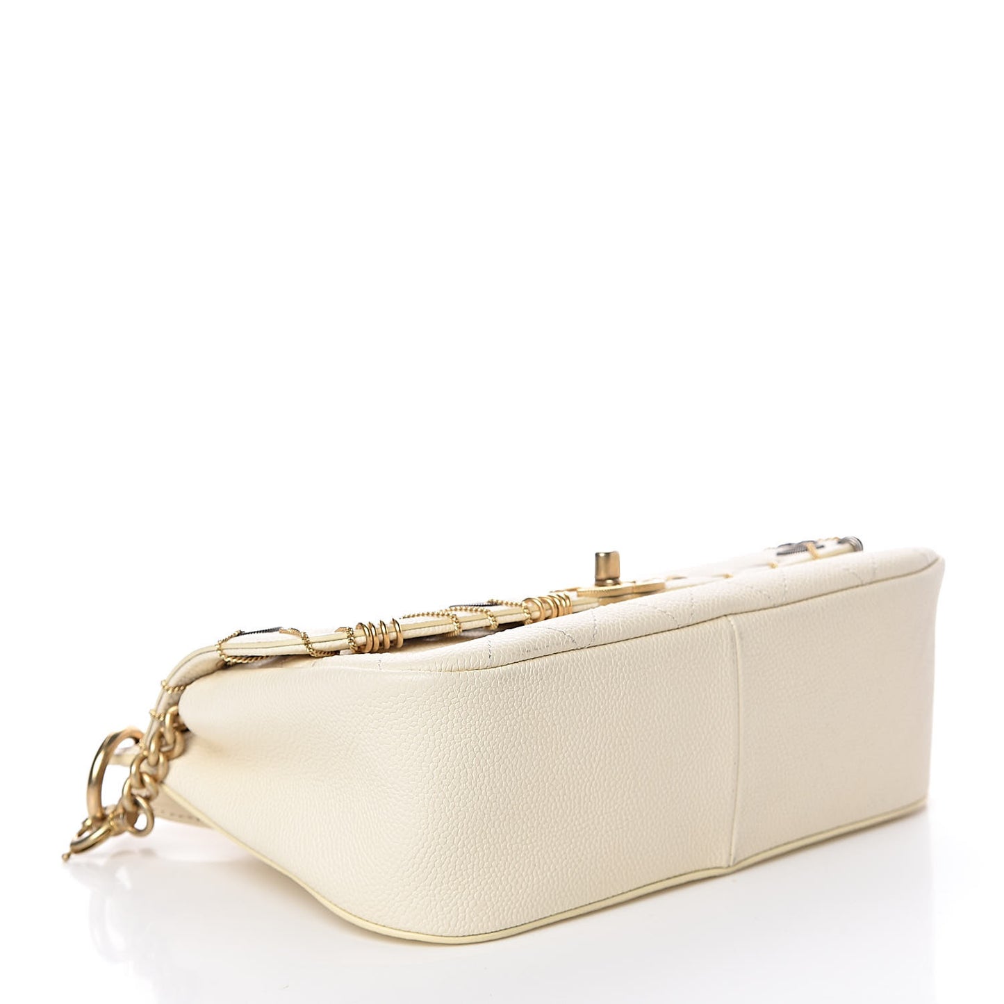Caviar Quilted Grommet Embellished Small Piercing Chic Flap Bag Ivory