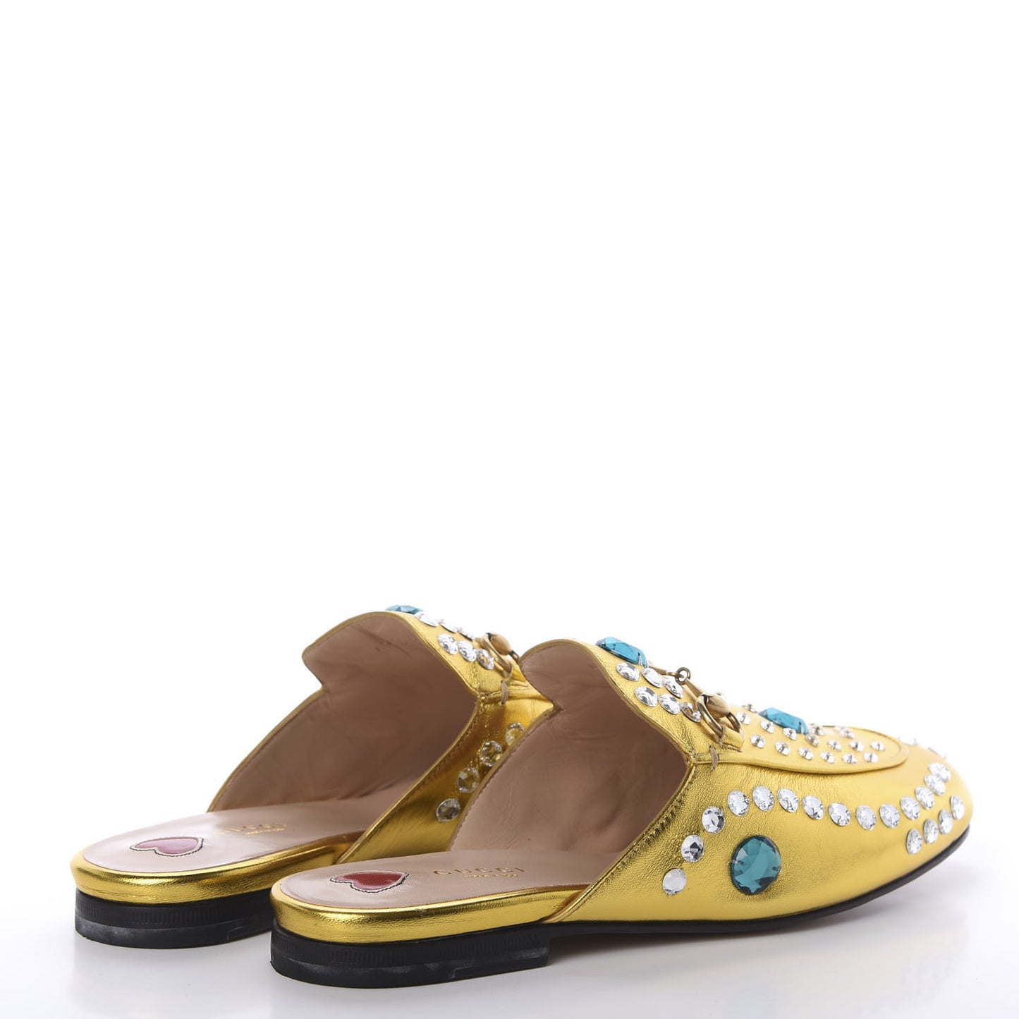 Metallic Nappa Crystal Womens Princetown Slippers 38 Gold