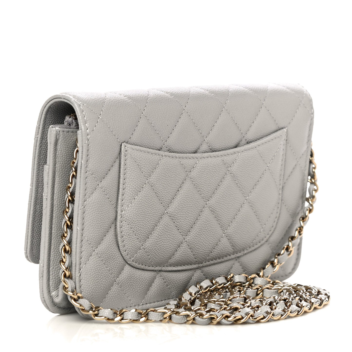 Caviar Quilted Wallet On Chain WOC Grey