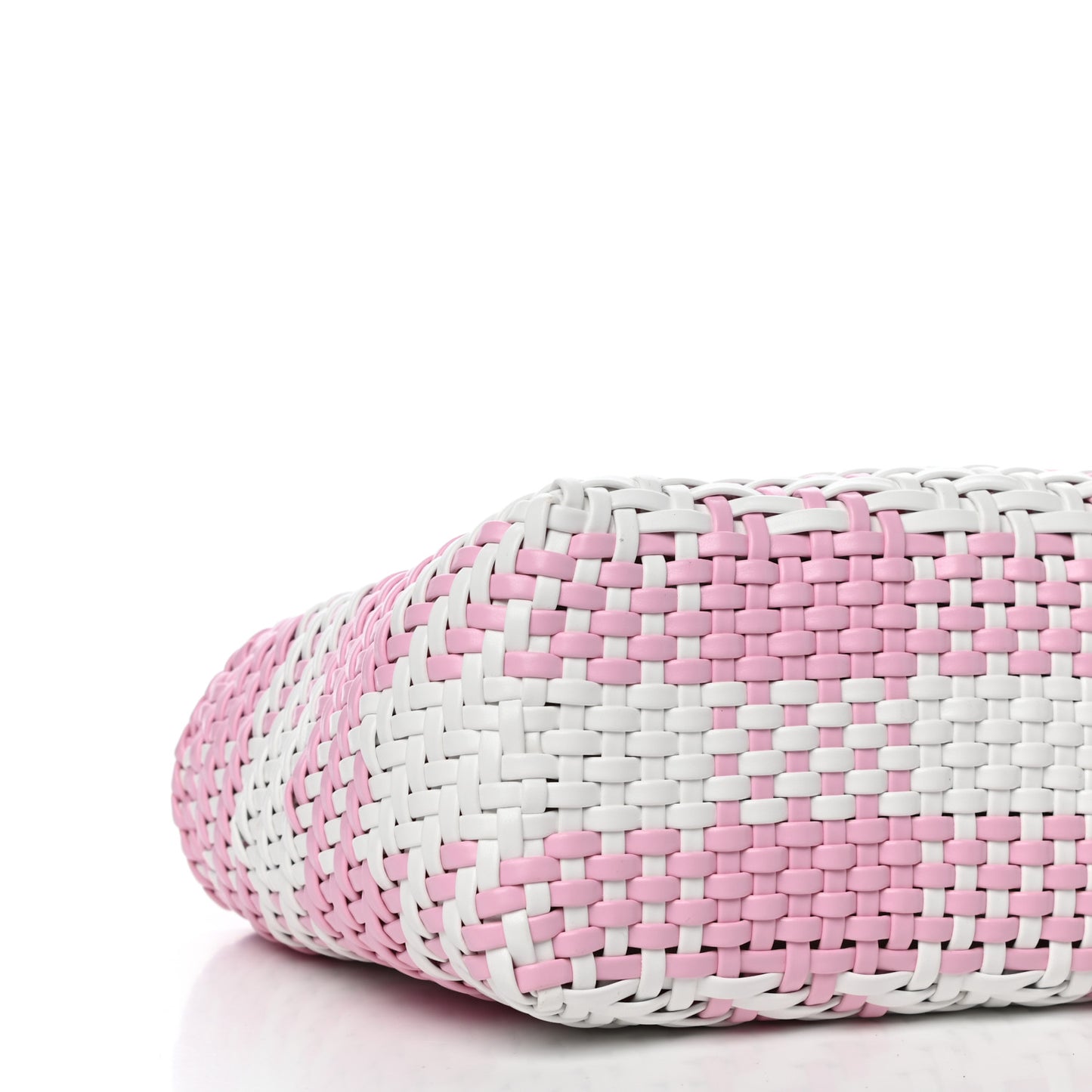 Polyurethane Calfskin Woven Bi-Color Tote Pink White