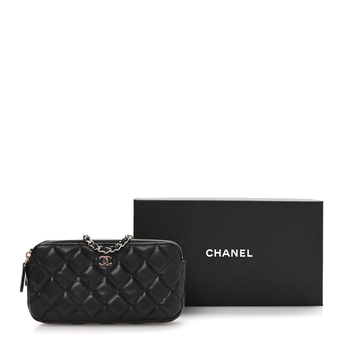Caviar Quilted Small Clutch With Chain Black