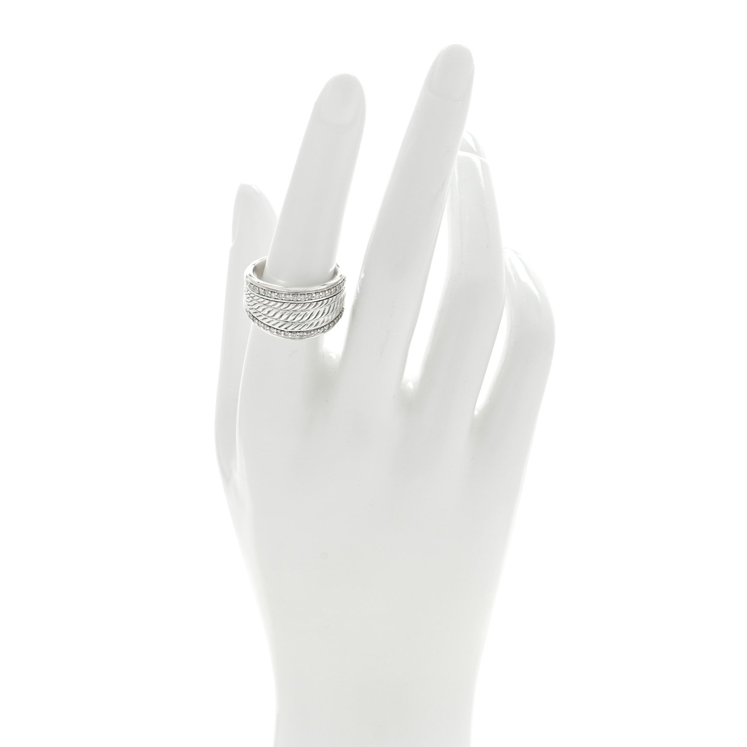 David Yurman Sterling Silver Diamond Cable Cigar Band Ring 54 7 2 of 4