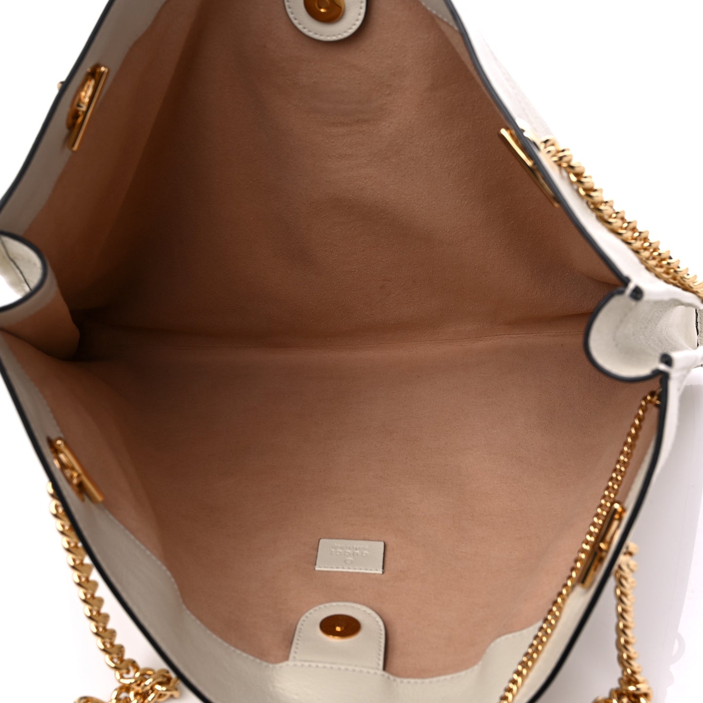 Suede Calfskin Large Rajah Chain Tote White