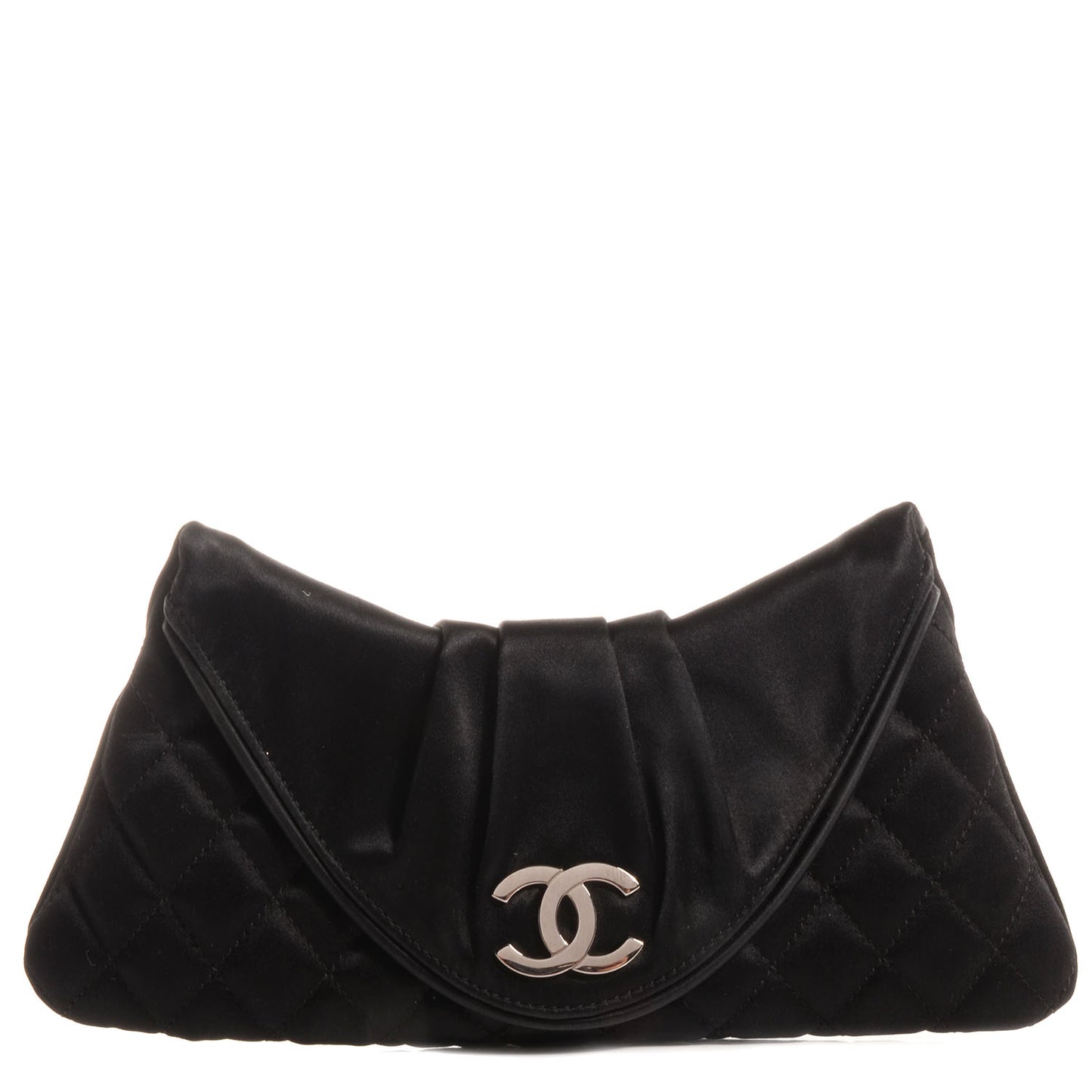 Satin Quilted Flap Clutch Black