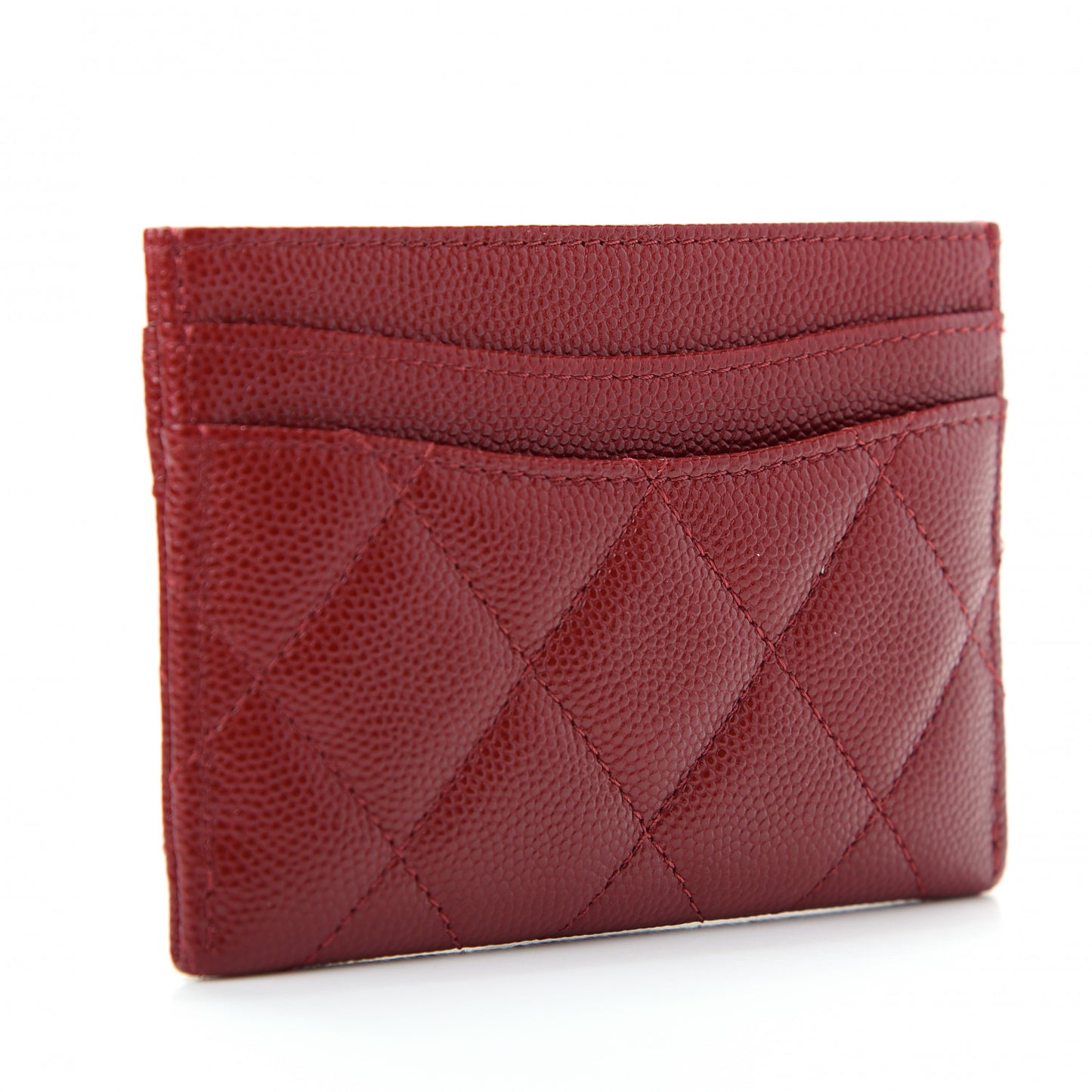 Caviar Quilted Card Holder Dark Red