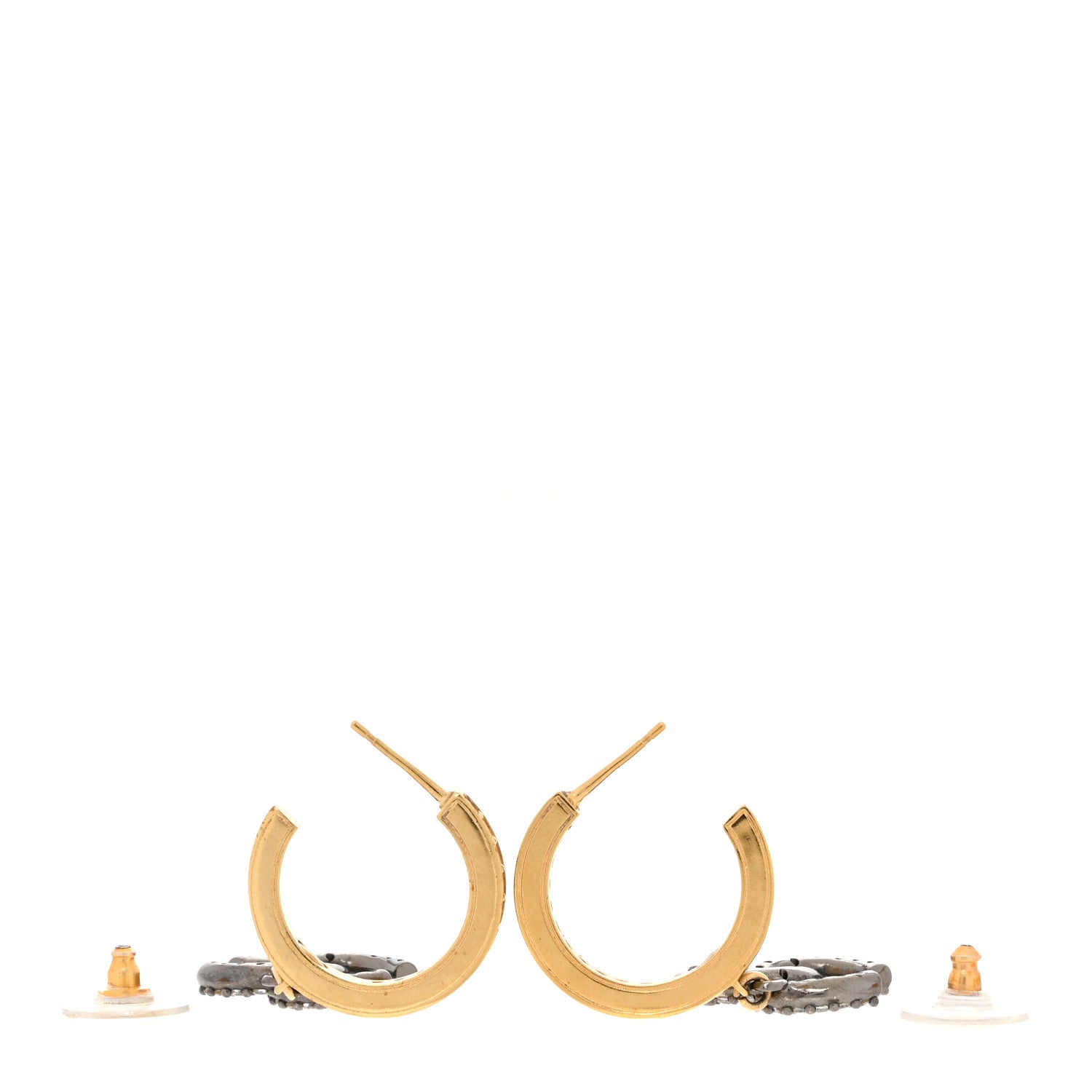 Chanel Crystal Lock Symbols CC Hoop Drop Earrings Gold Ruthenium 3 of 5