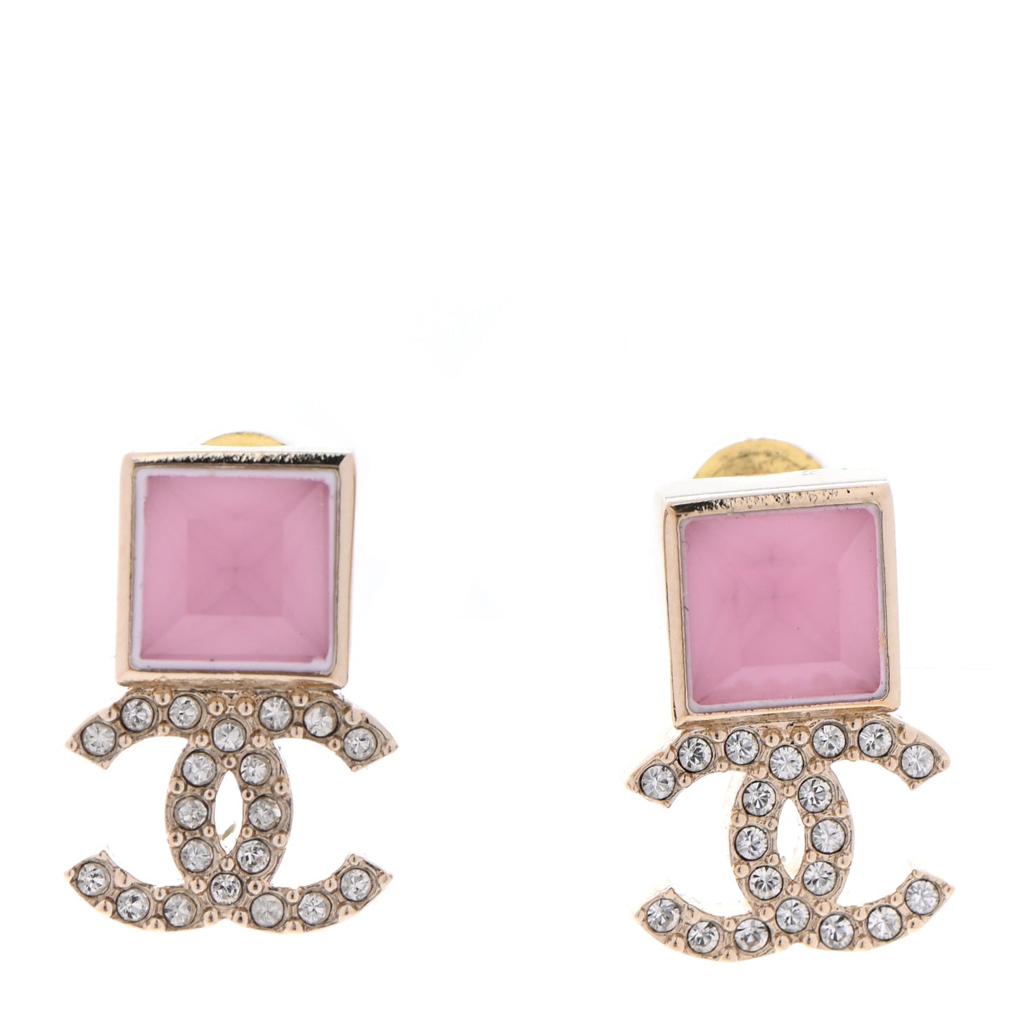 Metal Crystal CC Earrings Gold Pink