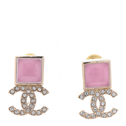 Chanel Metal Crystal CC Earrings Gold Pink 1 of 4