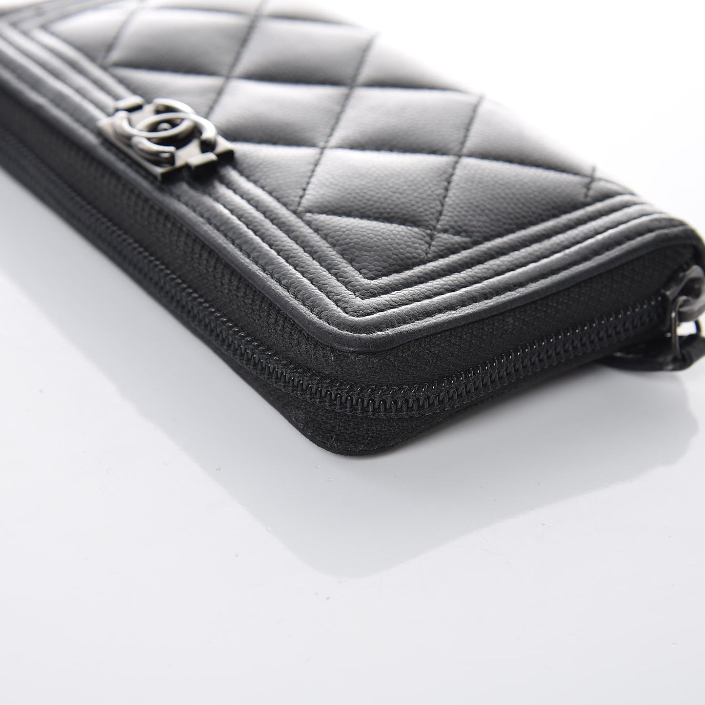 Caviar Quilted Boy Small Zip Around Wallet So Black