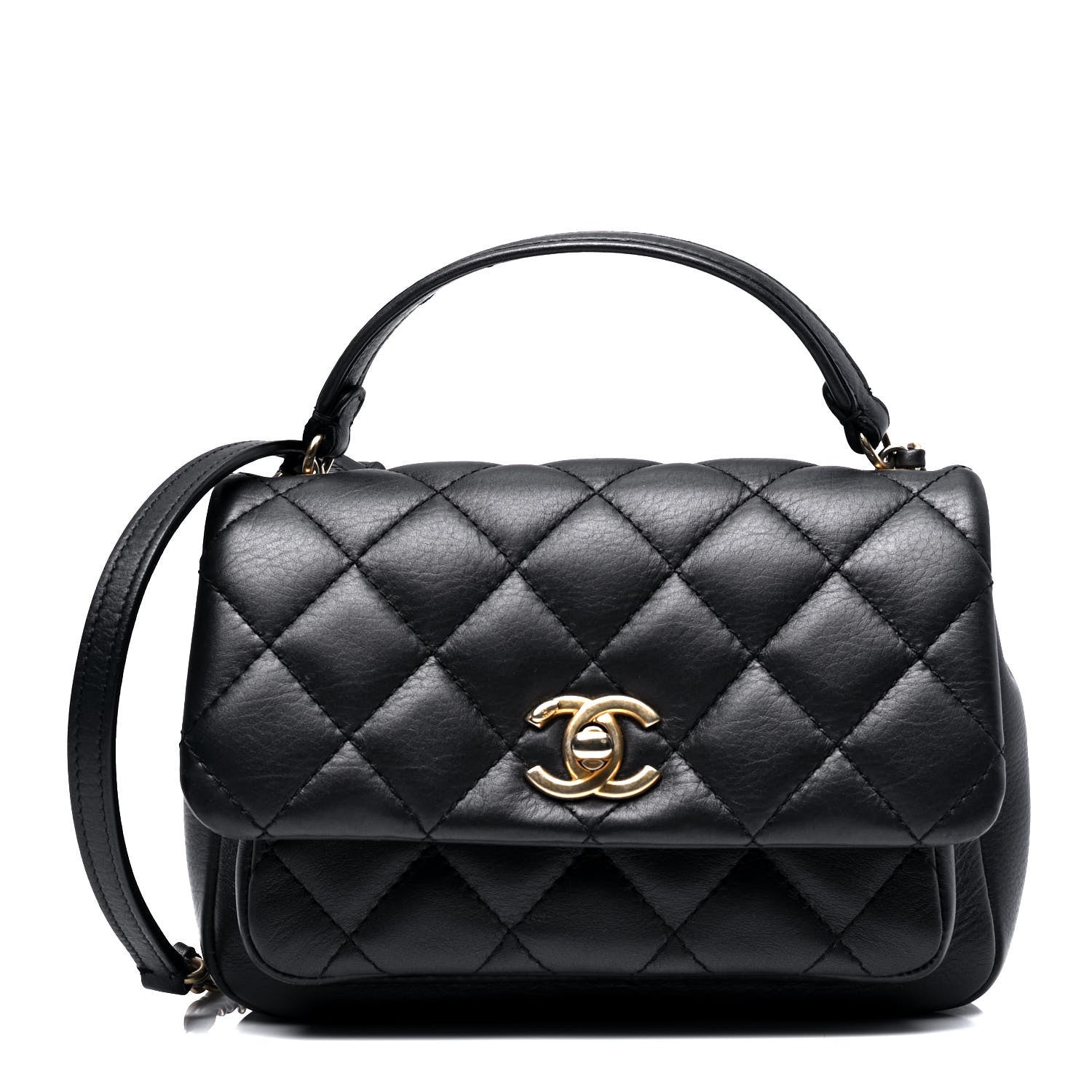 Chanel Calfskin Quilted Top Handle Flap Black 1 of 5
