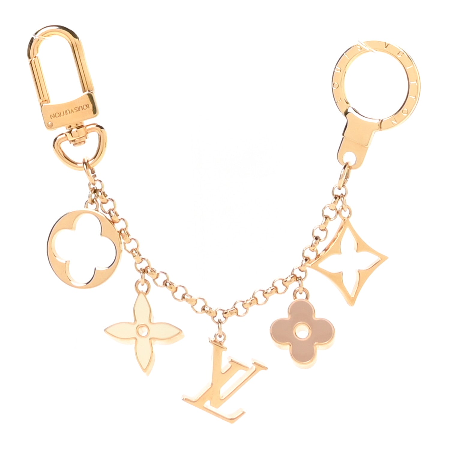 Louis Vuitton Brass Enamel Fleur De Monogram Bag Charm Chain Gold 1 of 3
