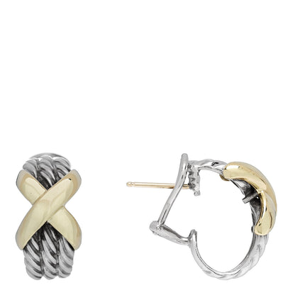 David Yurman Sterling Silver 14K Yellow Gold Cable Classics X Earrings 1 of 4